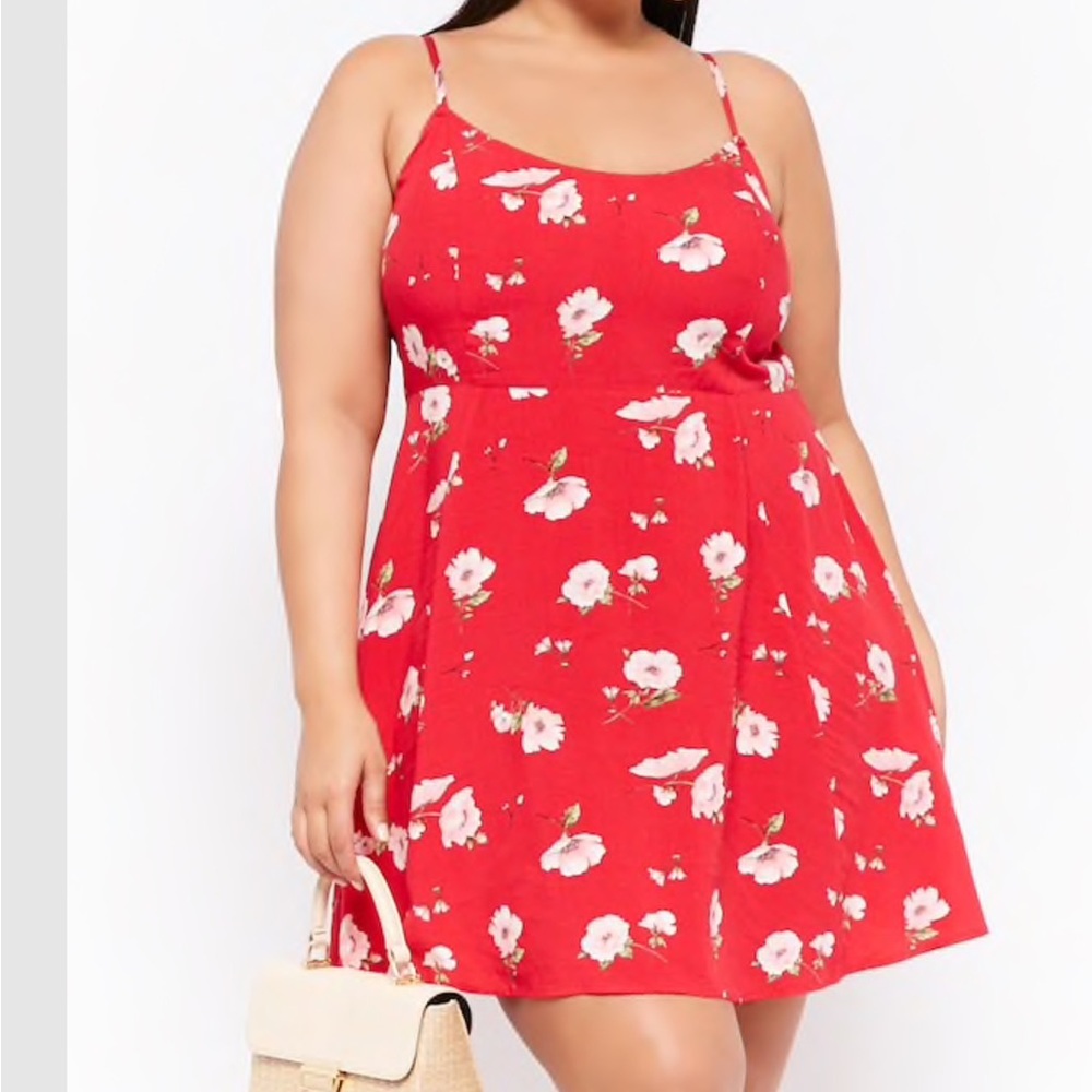 Plus size floral skater lace up back dress - Picture 2 of 4
